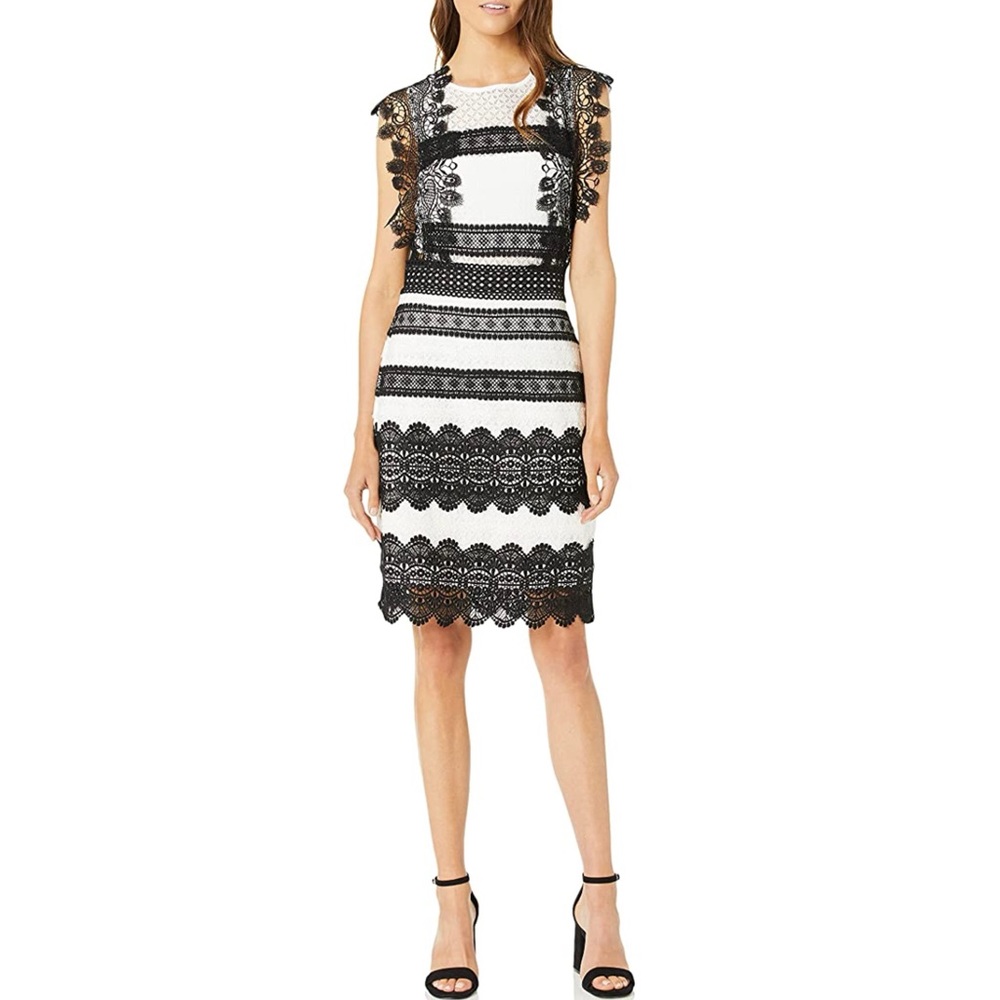 Nicole Miller Lace Sleeveless Black And Ivory Minidress